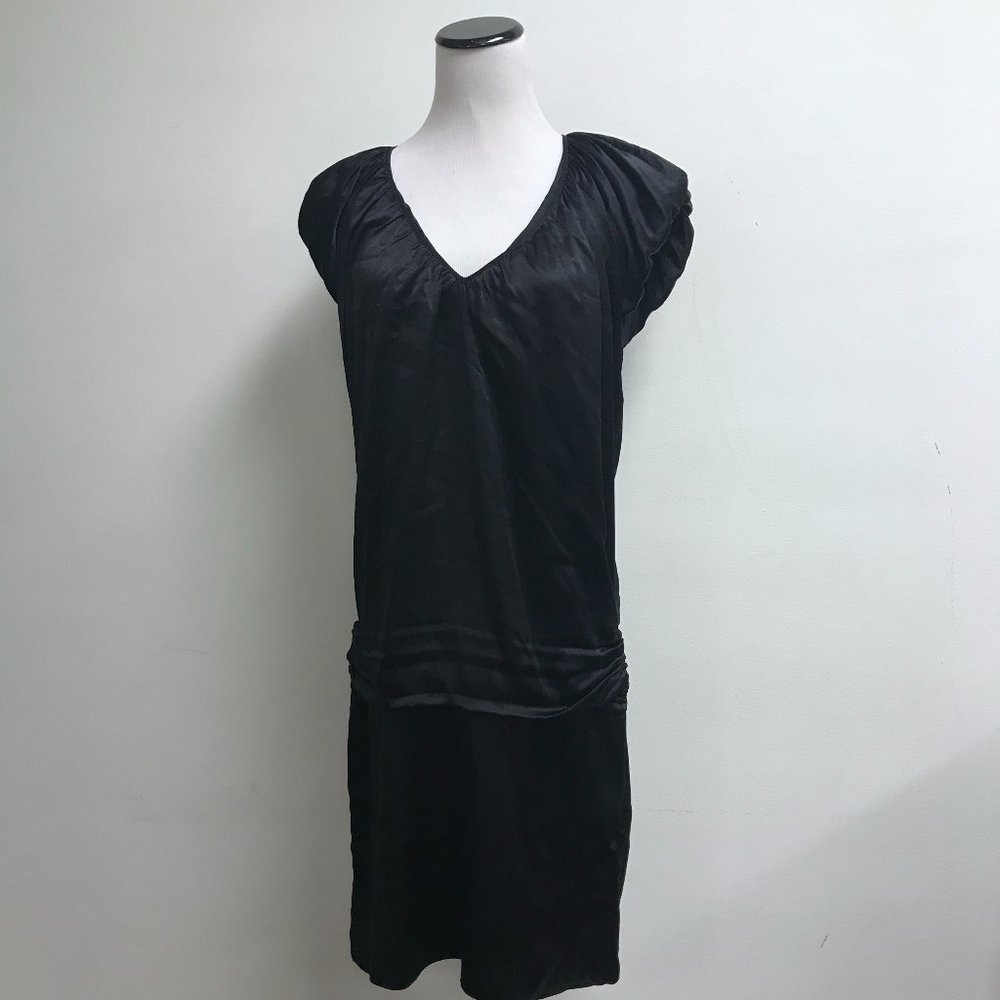 Morgane Le Fay black silk short sleeve midi dress M